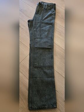 New GAP youth 90's Straight Jeans in Gray/ Green Wash with Utility Patch Pocket